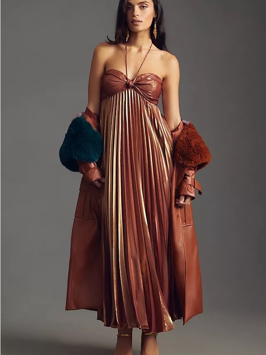 Anthropologie Dresses & Skirts - Anthropologie Plissé Halter Dress Strapless Pleated Maxi Dress